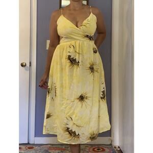 H&M Sunflower Cotton Cut Out Tie Back Yellow Straps Dress M garden floral sun